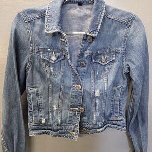 American Eagle Outfitters Distressed Blue Denim Jacket